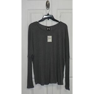 H by Bordeau Women's Long Dolman Sleeve Scoop Neck Tee in Charcoal Medium $58